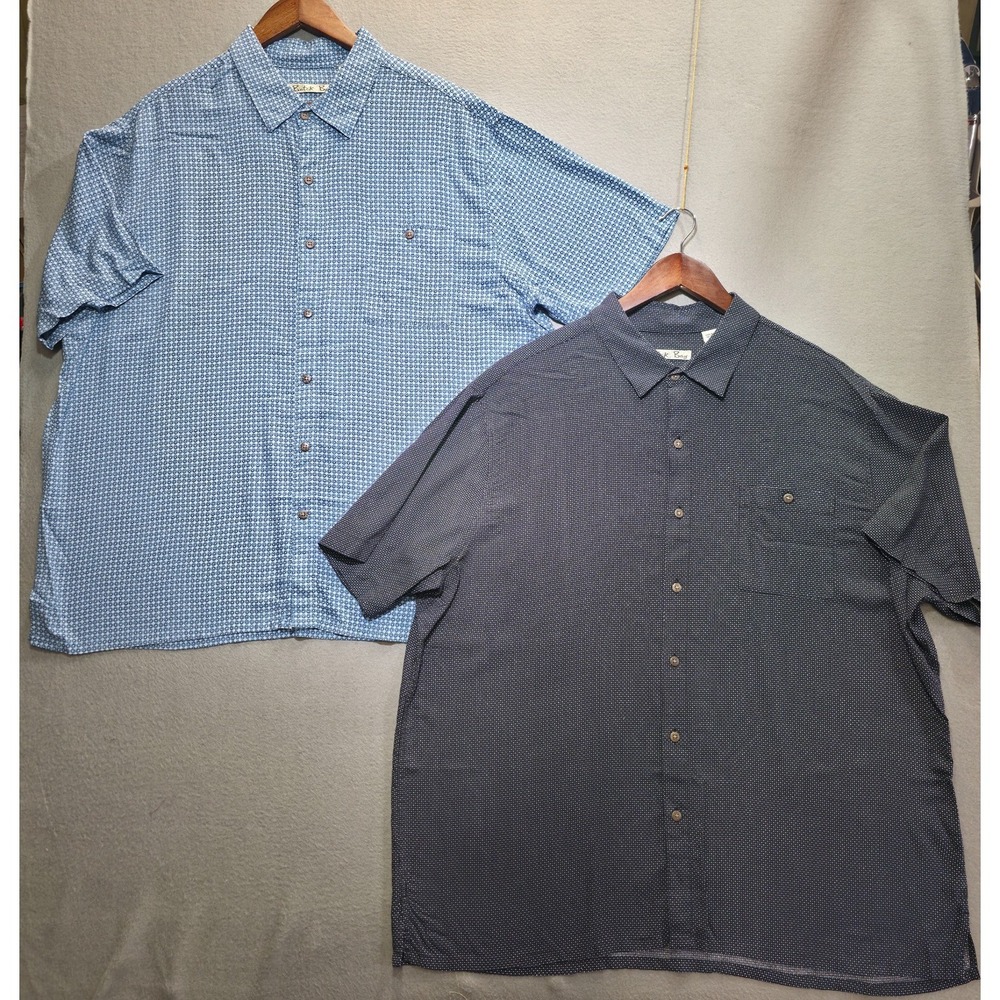2- Batik Bay Men's Black & Blue Short Sleeve Button Up Shirts Size 2XL